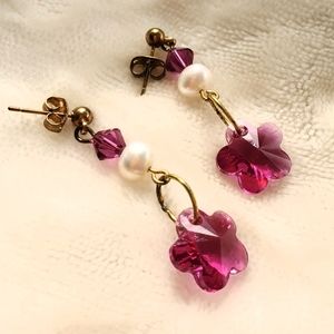 Fuscia and gold earrings